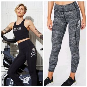 Lululemon x Soul Cycle In Movement Tight 25" Black Dot Wave Skull Bones Size 6